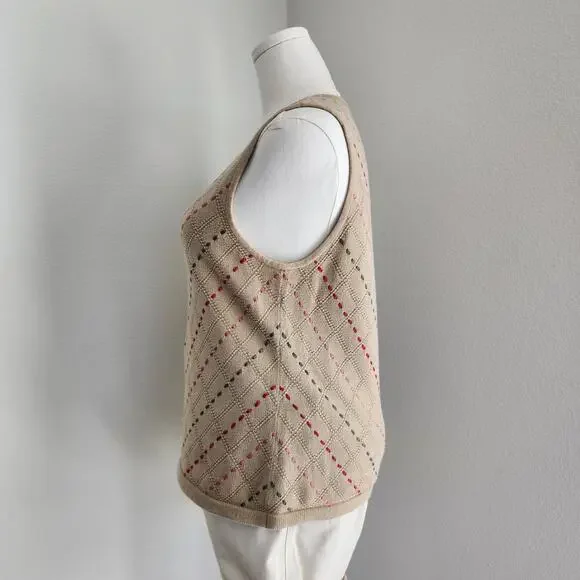 Vintage Y2K Liz Claiborne Tan Cotton Knit Running Stitch Sleeveless Tank Top M L - Picture 5 of 9